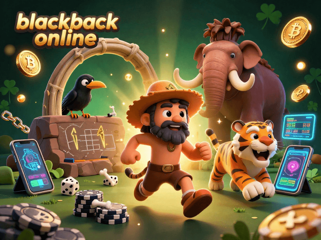 Engage in exciting blackjack online action with a dynamic scene from a prehistoric casino.