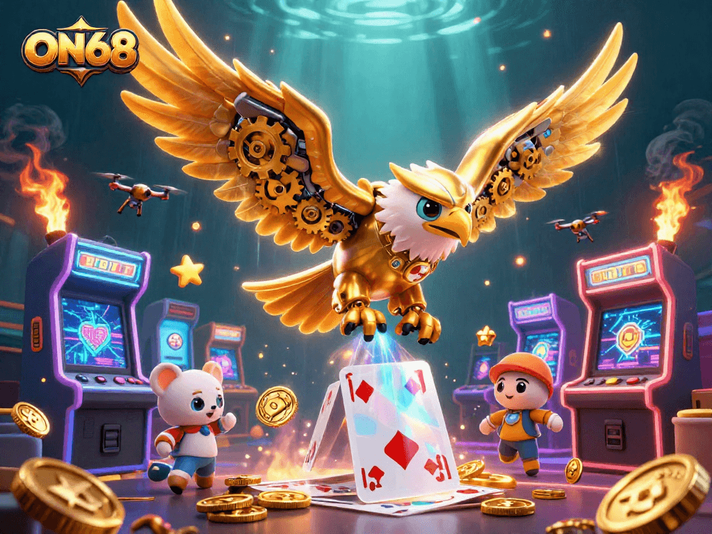 Engage in thrilling wins with ON68's dynamic 3D gaming illustration showcasing an immersive casino experience.