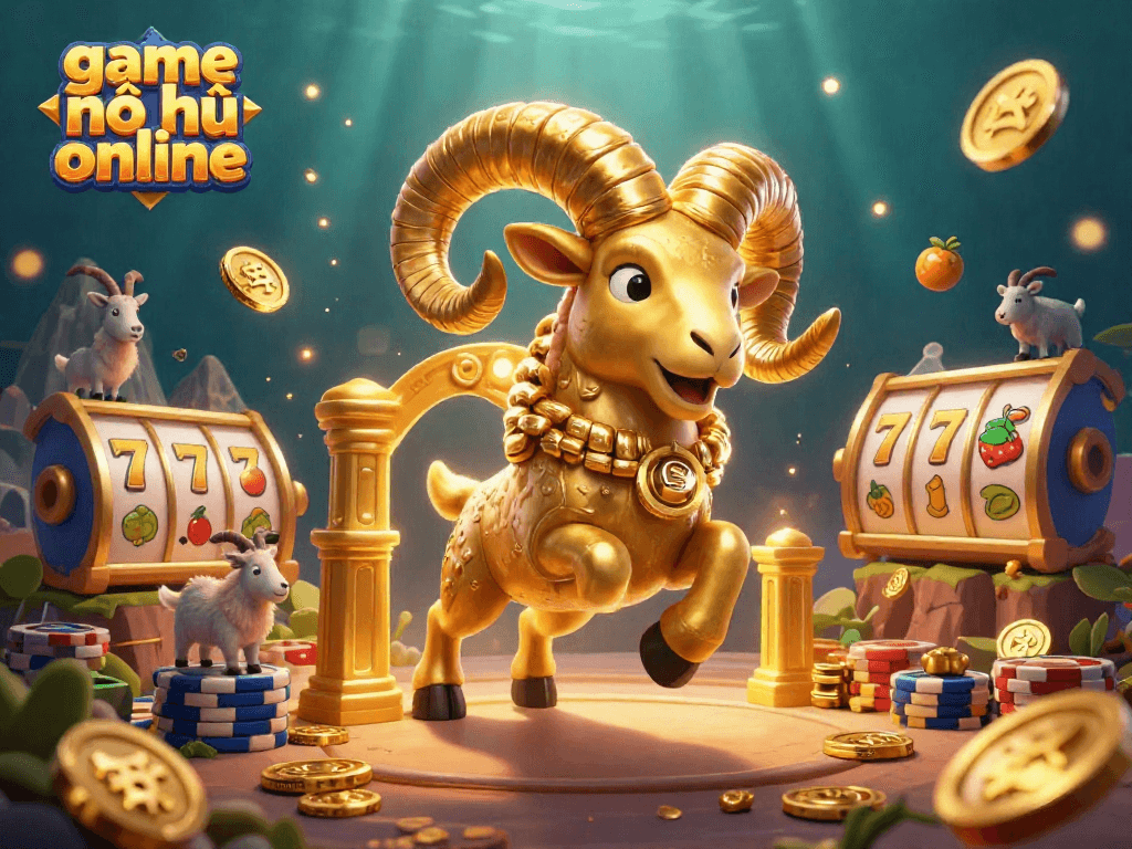 Play game nổ hũ online with golden jackpots and vibrant slot elements in a dynamic scene.