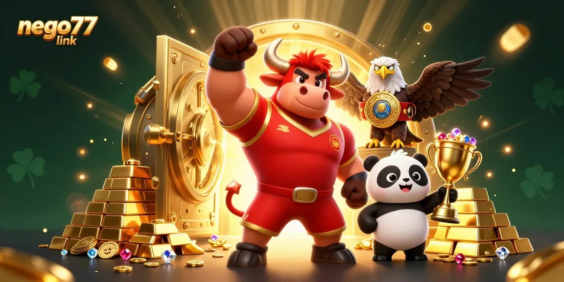 Engage with the nego77 link for thrilling casino adventures featuring a unique bull mascot.