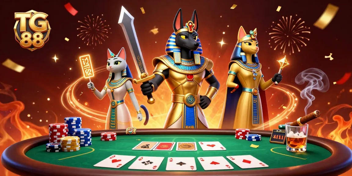 Engage with thrilling poker elements at TG 88 featuring ancient Egyptian warriors and floaty hieroglyphs.