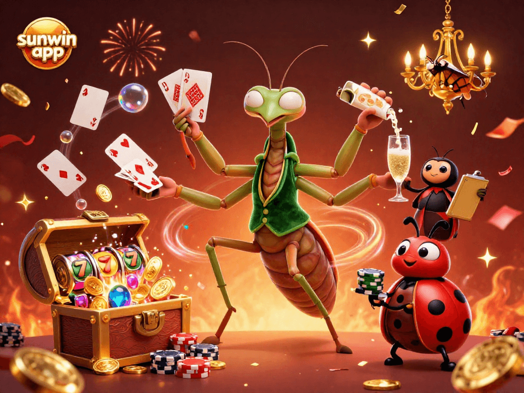 Experience thrilling gameplay with the sunwin app, vibrant casino scene featuring unique 3D characters.