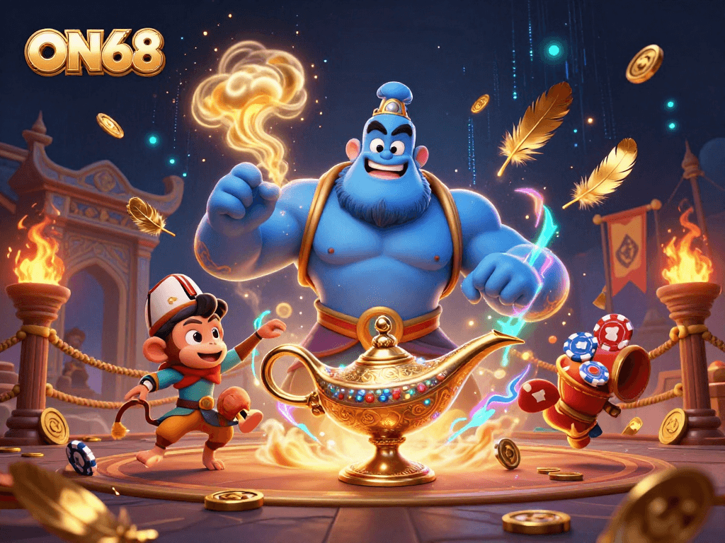 Experience the excitement of ON68 with a dynamic genie and magical gambling elements.