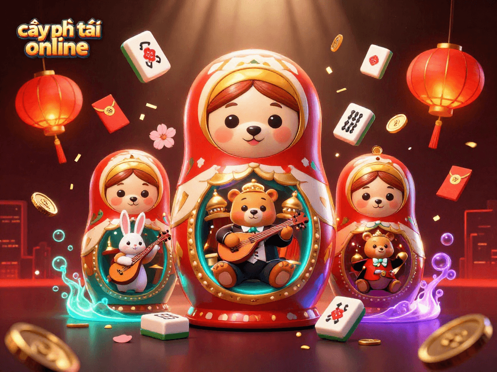 Engage with cây phát tài online through vibrant 3D art featuring animated characters and casino elements.