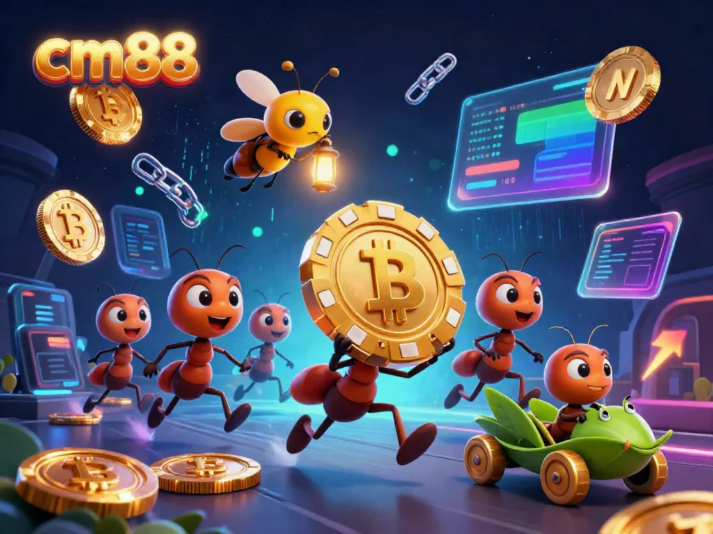 Engage with cm88 by following a heist-themed adventure illustrated by animated ants, showcasing thrilling gambling elements.