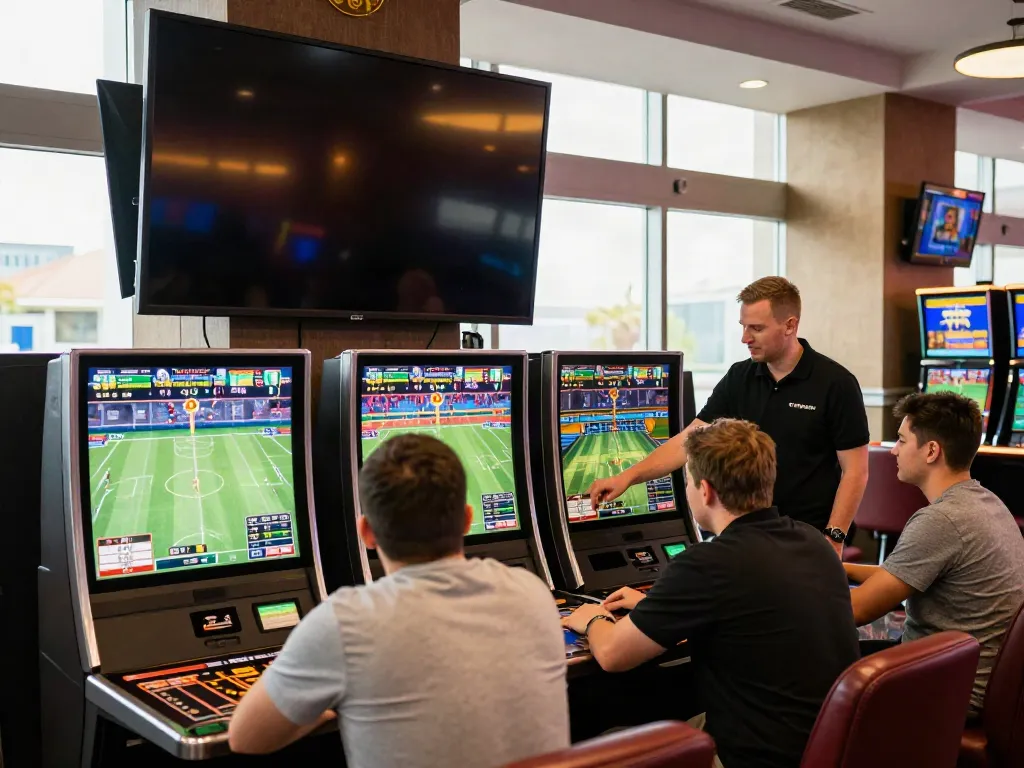 Exciting atmosphere at https://vin88.team/ showcasing sports betting with diverse players and digital displays.
