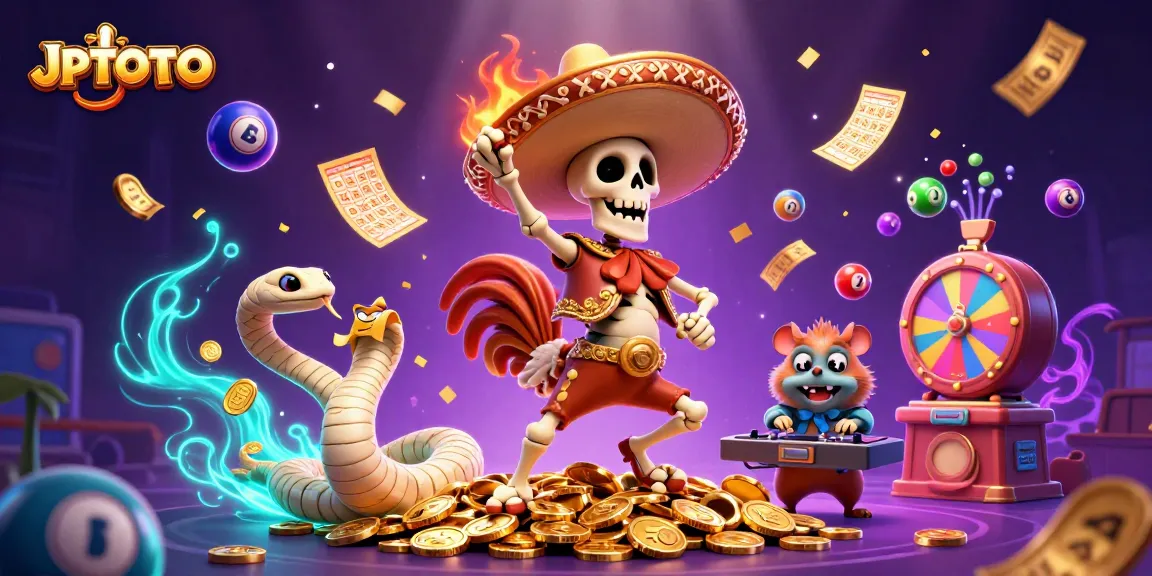Win big with JPTOTO and a festive casino scene packed with vibrant characters and gaming elements.