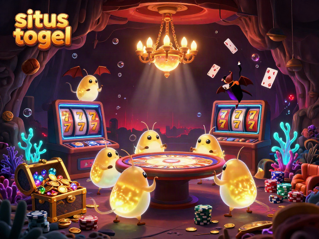 Experience the colorful world of situs togel with glowing creatures lighting up the casino scene.