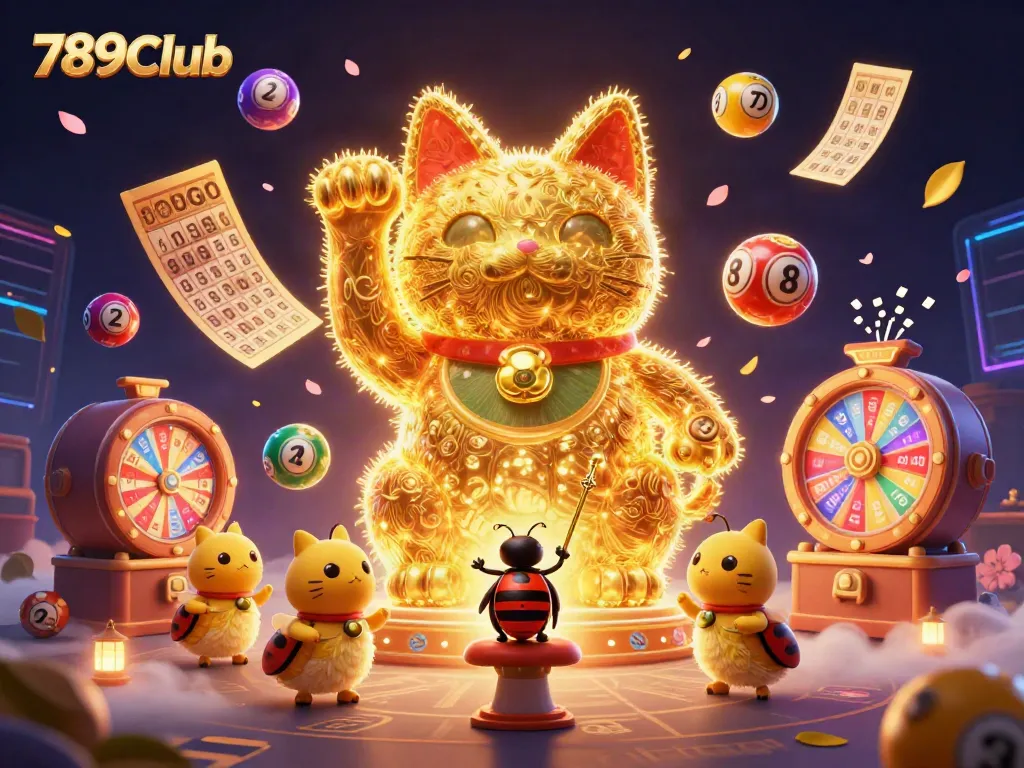 Experience the thrill of 789Club with vibrant casino symbols and dynamic elements in a colorful scene.