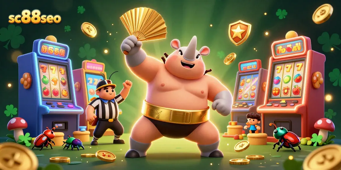 Experience thrilling gameplay with sc88seo's festive casino illustration, showcasing a lively beetle-themed slot scene.