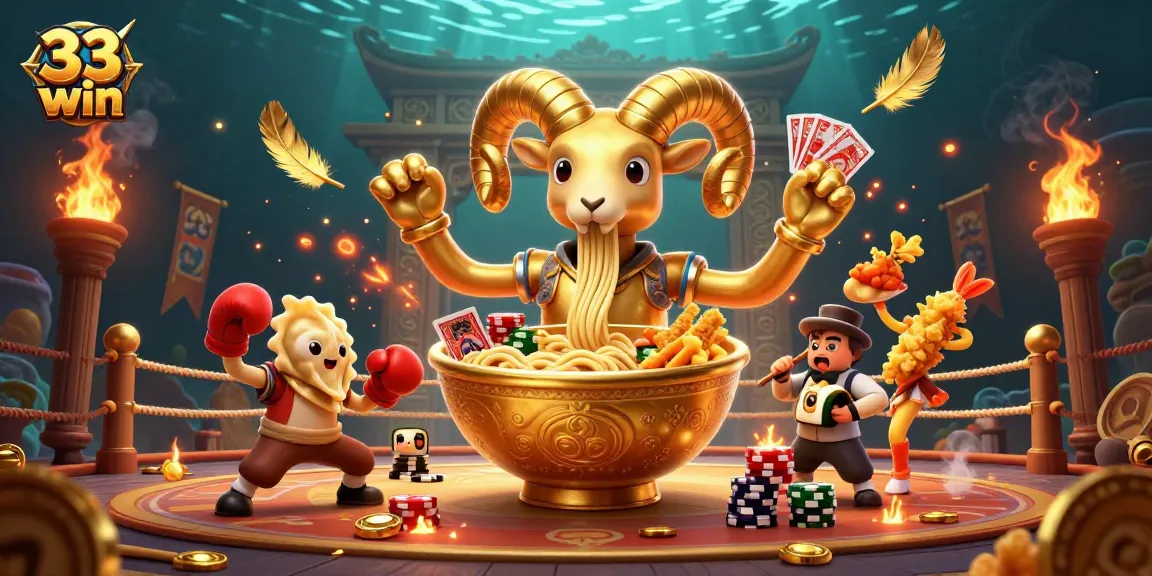 Engage with 33 win's vibrant 3D casino-themed illustration featuring dynamic gaming characters.