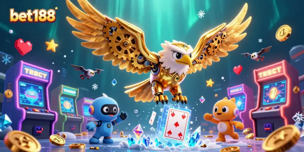 Experience thrilling wins at bet188, featuring a dive into holographic cards with vibrant gaming elements.