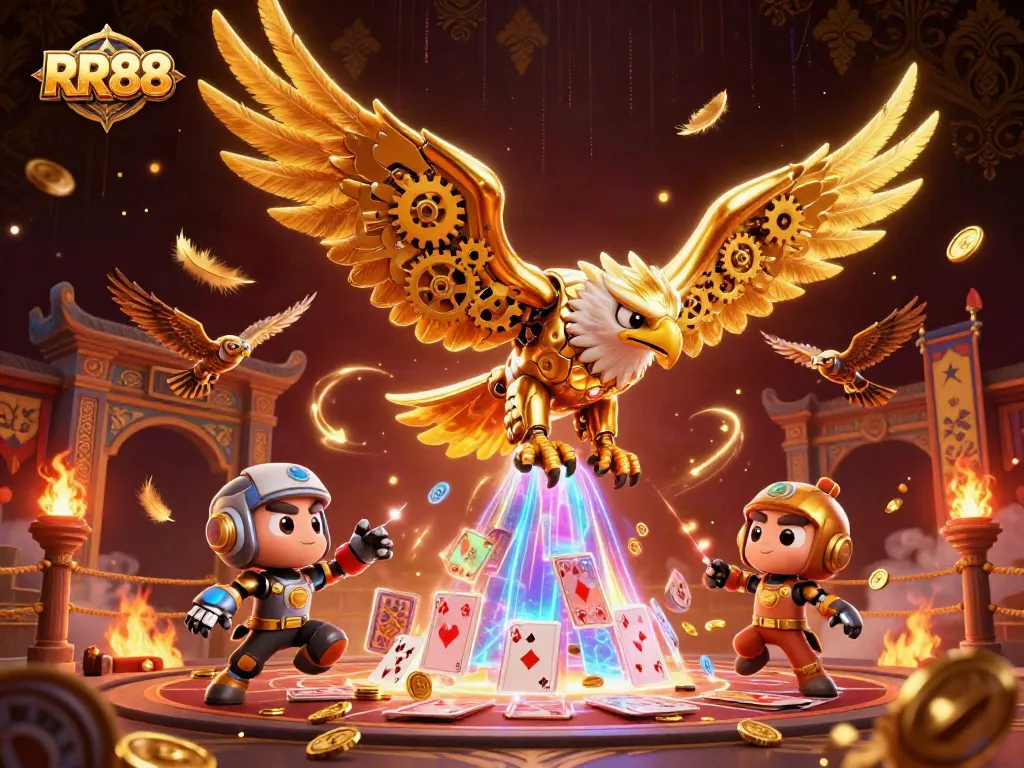 RR88 casino players explore winnings in a vibrant 3D gambling scene.
