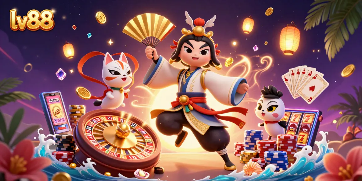 Experience thrilling games at lv88 with vibrant casino characters, gold coins, and dynamic play.