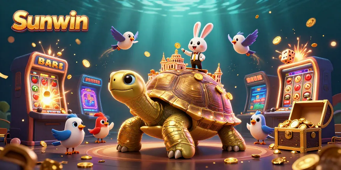 Experience thrilling gameplay with Sunwin's festive casino scene featuring cheerful characters and vibrant elements.