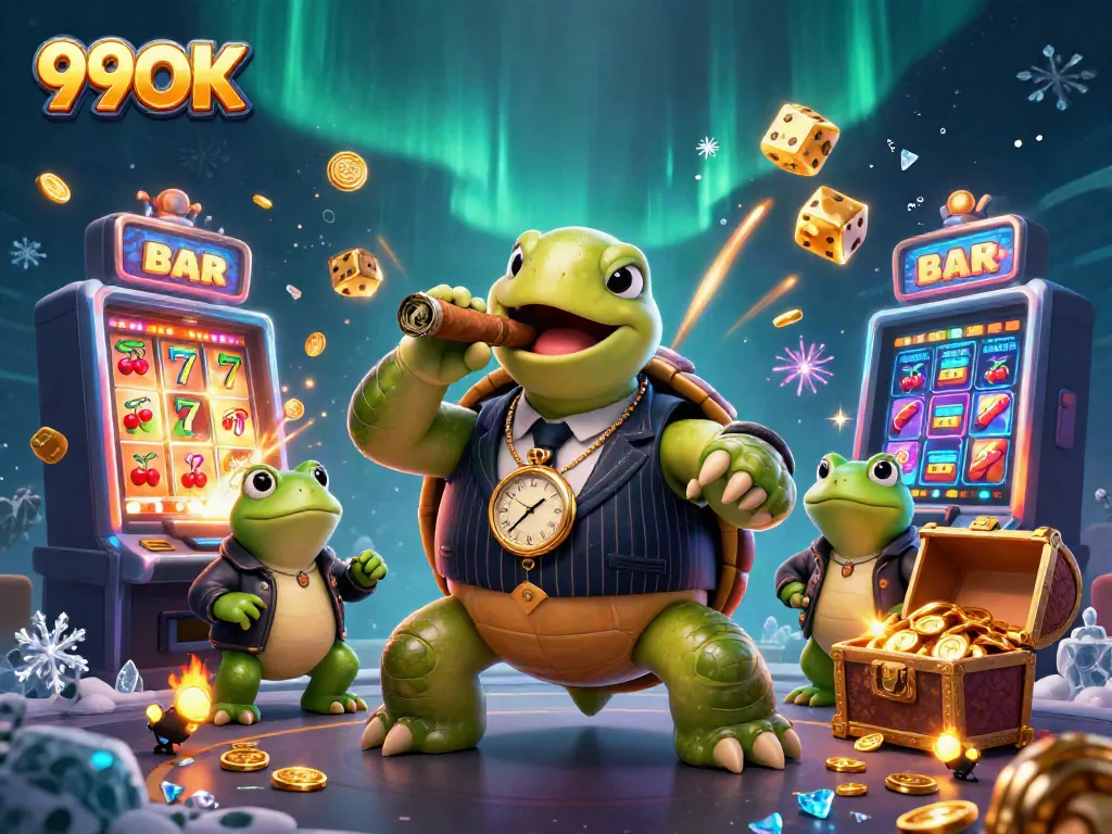 Experience thrilling casino action with 99OK at the heart of a colorful cartoon scene.