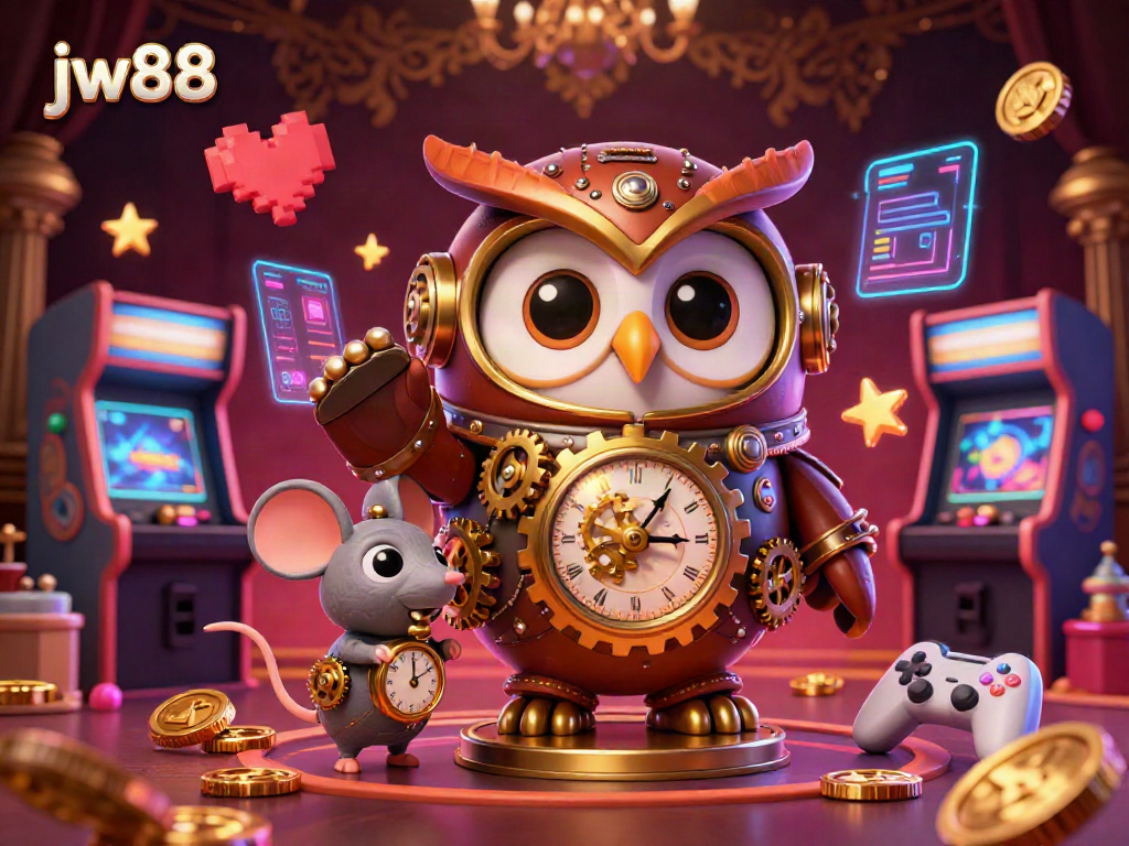 Play exciting games at jw88 with captivating visuals of a steampunk owl and futuristic gaming elements.