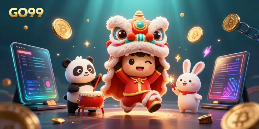 Experience exciting gaming at GO99 with lively characters and vibrant casino elements.