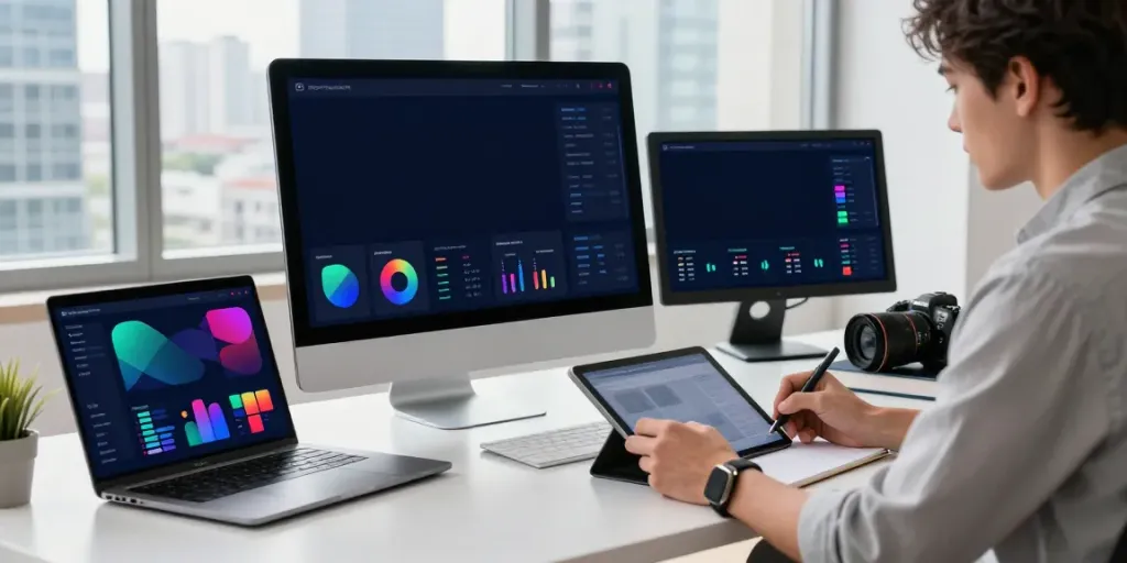 SEO specialist analyzing data on instant indexing strategies in a modern office.