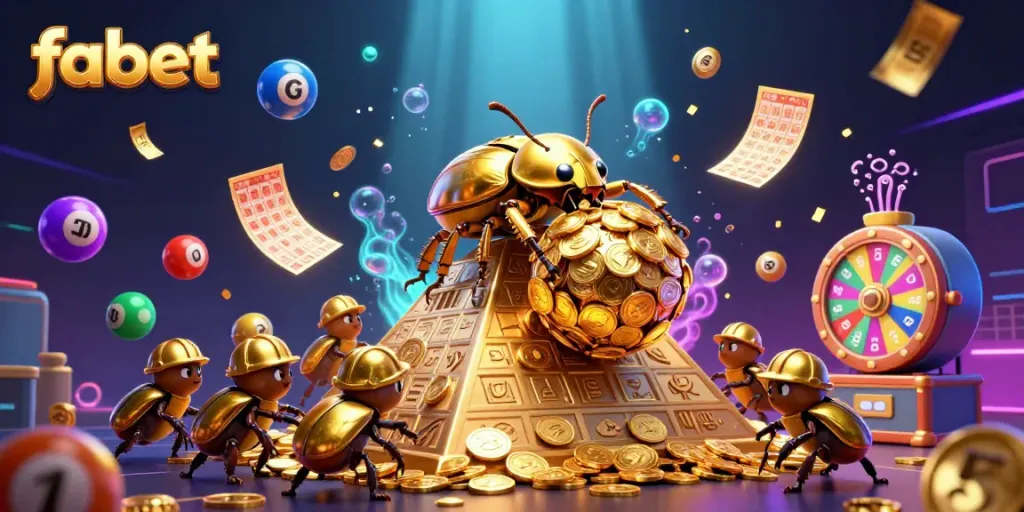 Join the fun at fabet, where golden coins and colorful lottery balls create a vibrant casino experience.