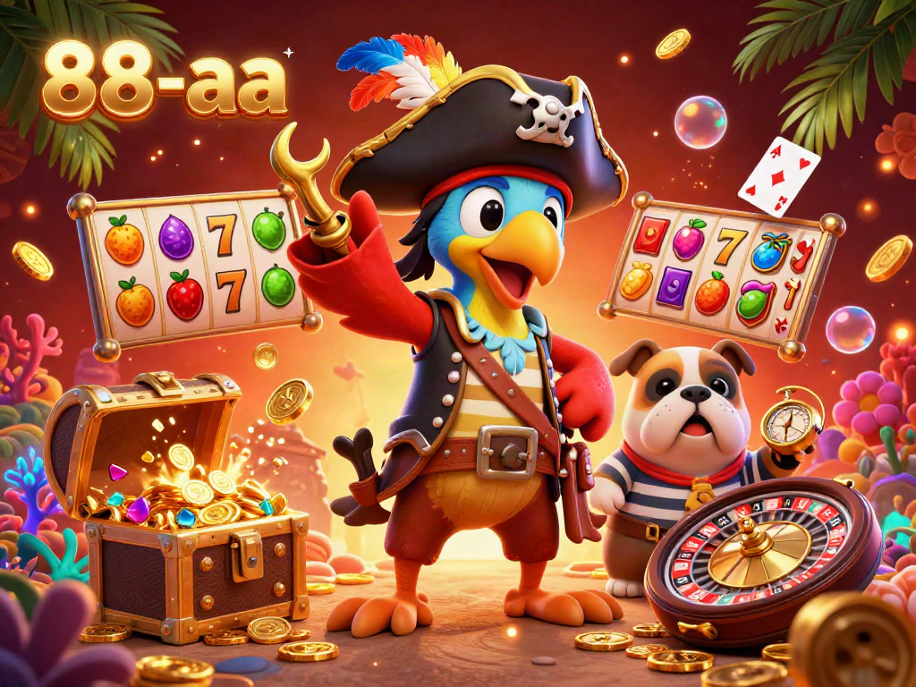 Engage in thrilling slot adventures with 88-aa's vibrant pirate-themed casino illustration.