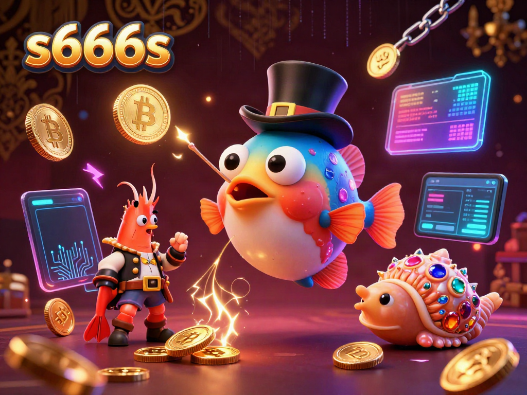 Engage with s666s by joining the fun of our underwater casino themed illustration featuring vibrant characters and crypto elements.