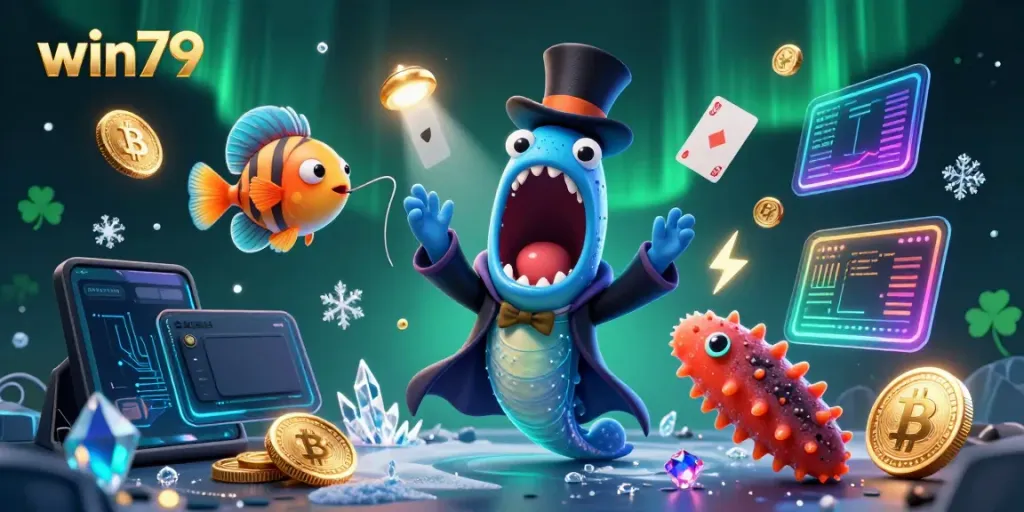 Experience the excitement of win79 with a magical underwater casino scene showcasing unique games and characters.
