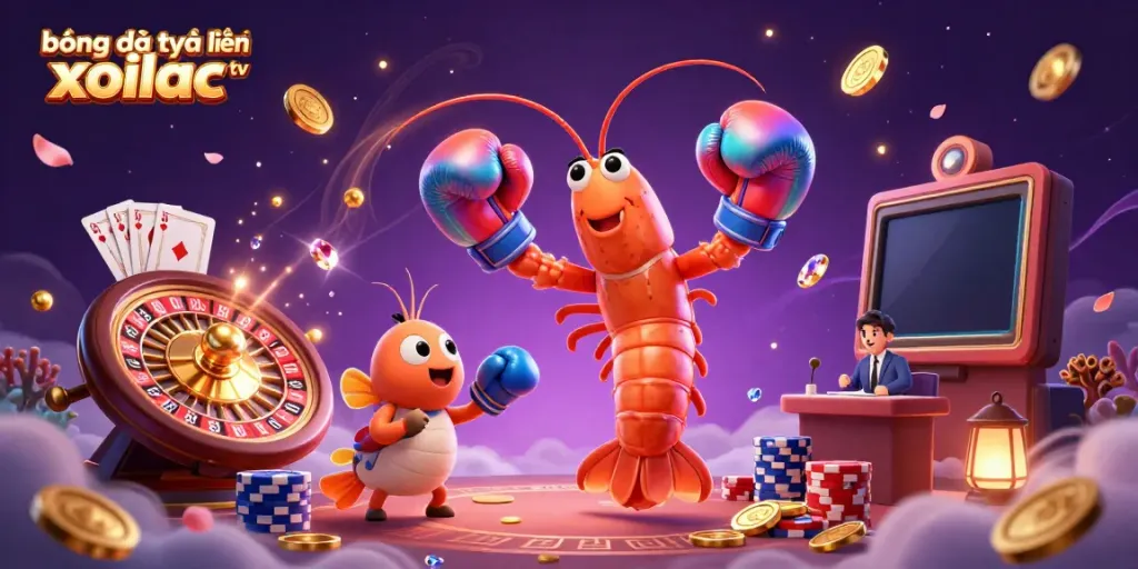 bóng đá trực tuyến xoilac tv sports betting scene filled with animated characters and vibrant casino elements.