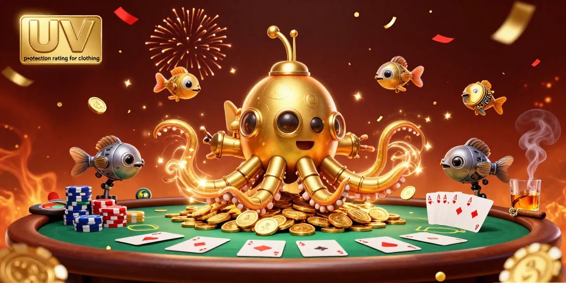 Experience the UV protection rating for clothing with this engaging casino-themed illustration featuring exciting elements.