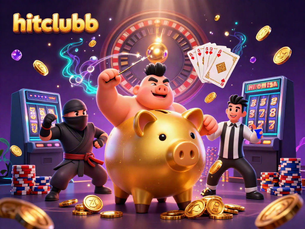 Join the action at hitclubb with a golden piggy bank sumo wrestler and thrilling casino elements.