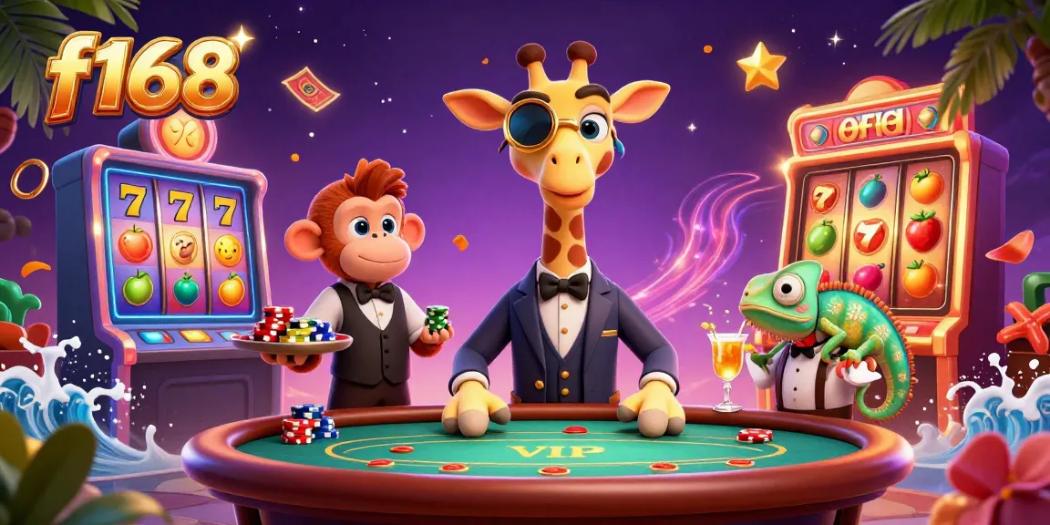 Experience thrilling gaming action with f168 through a vibrant casino scene featuring unique characters.
