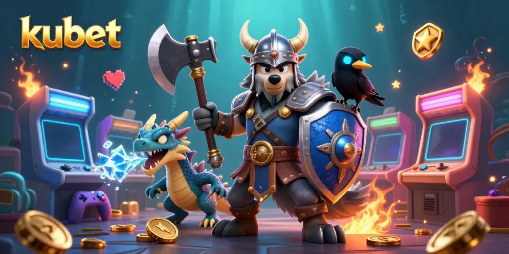 Experience thrilling gameplay with kubet as a Viking warrior battles alongside a fierce dragon and raven.