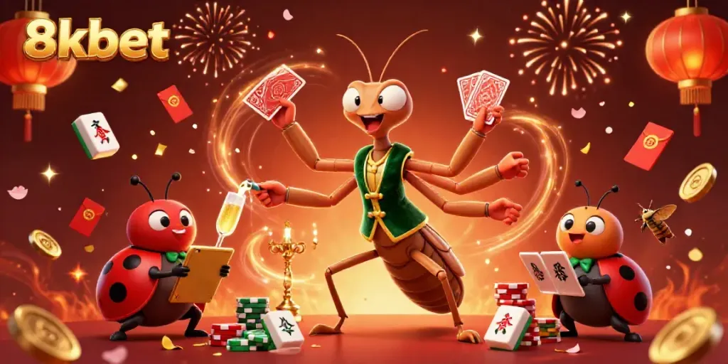 Experience thrilling gaming at 8xbet with vibrant characters and casino elements in a fun atmosphere.