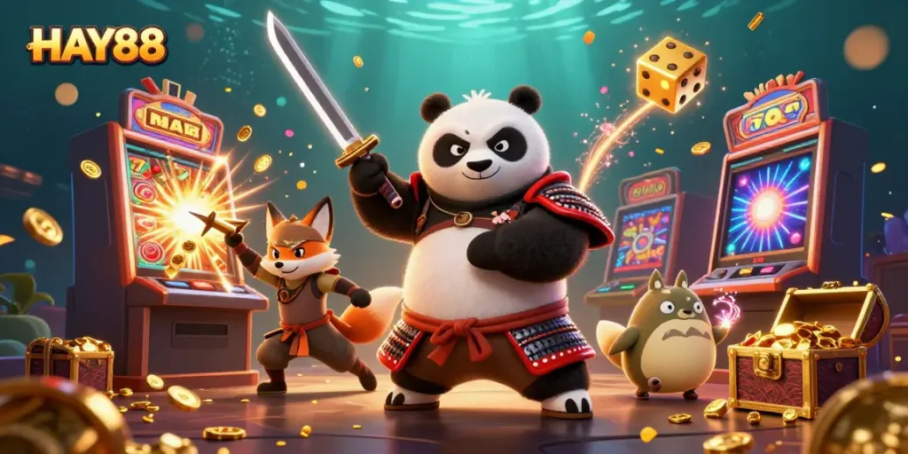 Experience thrilling gameplay with HAY88 in this dynamic, engaging casino adventure illustration.