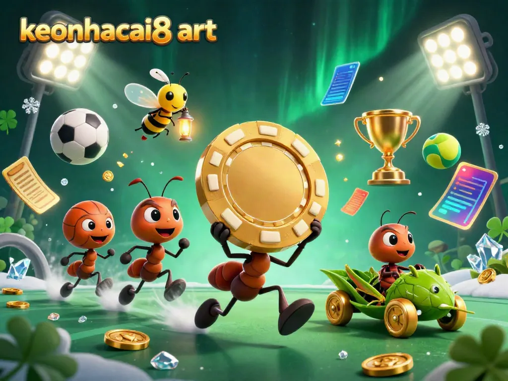 Experience the thrilling adventure of keonhacai8 art with animated cartoon ants making a heist in a vibrant casino scene.
