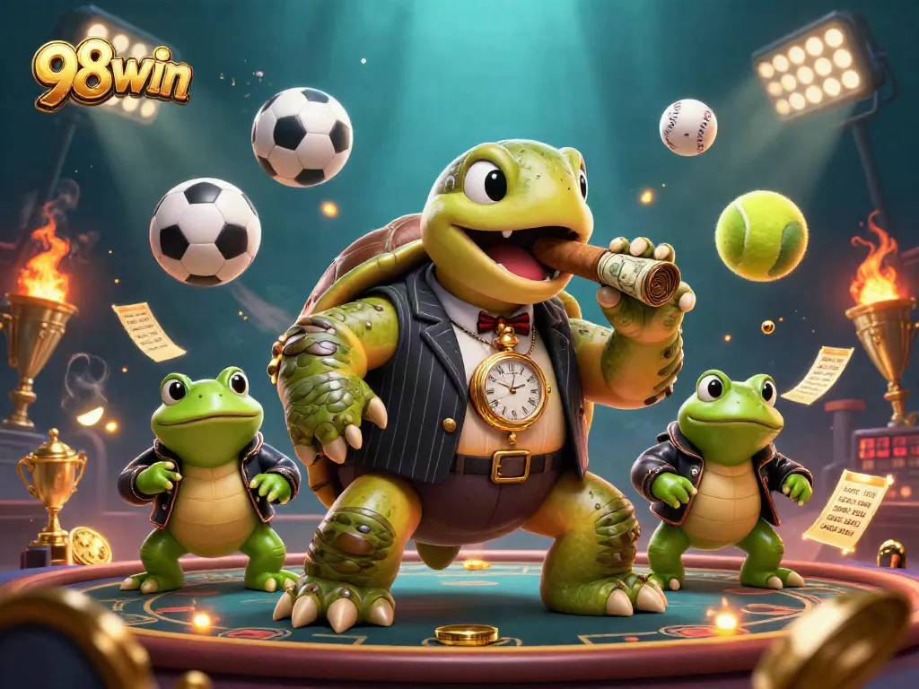 Experience thrilling gameplay with 98win, featuring a turtle mobster and dynamic sports elements.