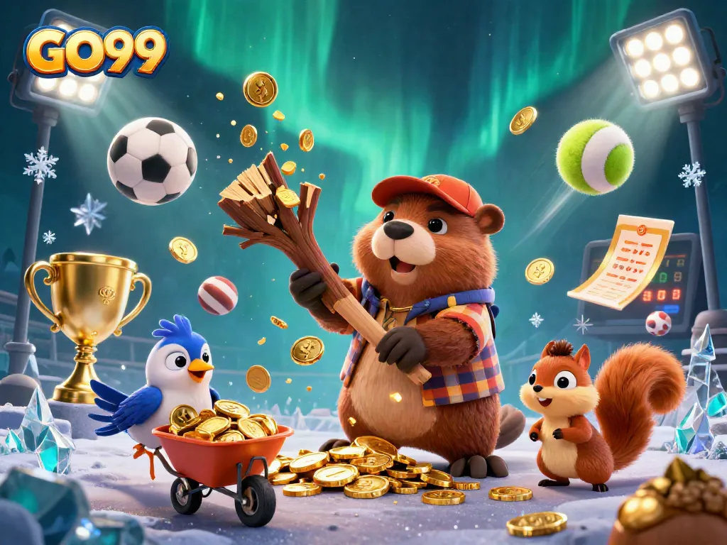 Experience the thrill of GO99 with golden coins raining down in this vibrant casino illustration.