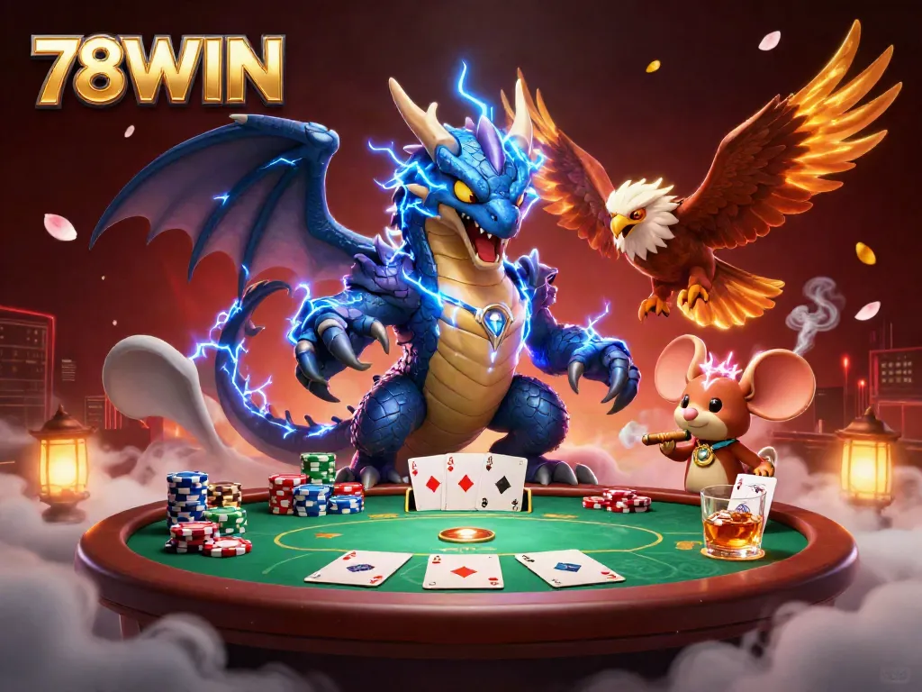 Experience the thrilling world of 78WIN surrounded by poker action and dynamic fantasy elements.