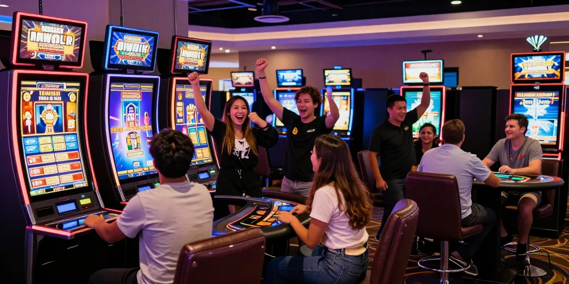 Engaged players at https://fb88mx.com/ enjoying a lively casino experience with modern gaming stations.