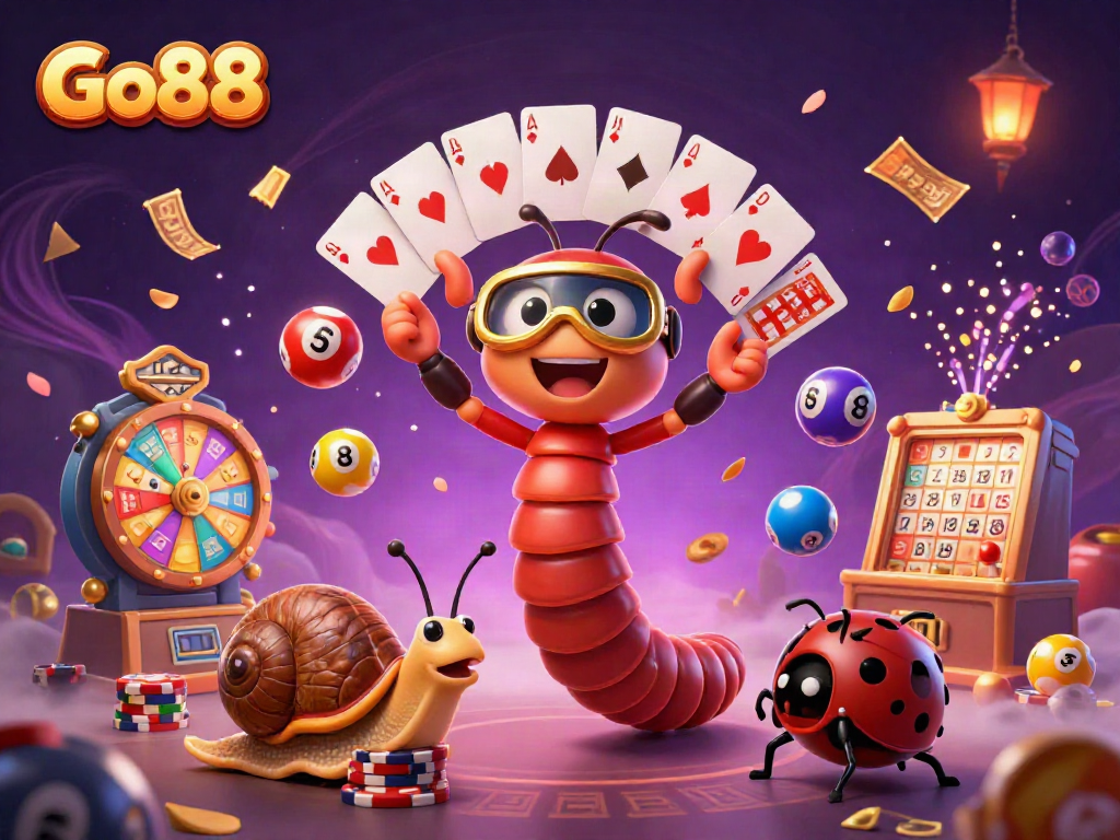 Enjoy thrilling moments with Go88, where vibrant lottery elements surround a lively casino scene.