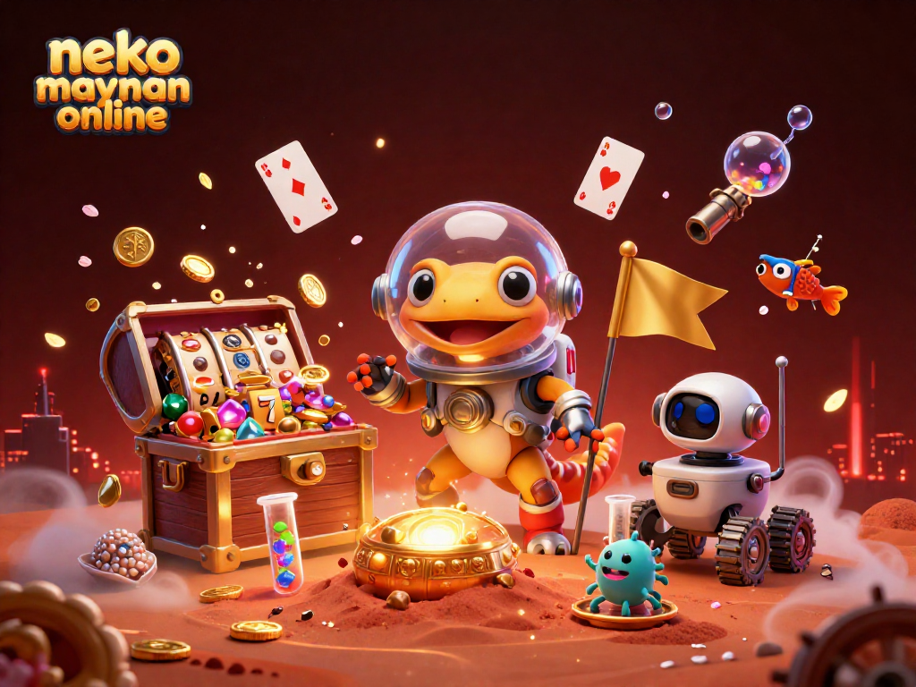 Experience the excitement of neko may mắn online with a vibrant scene featuring a Martian gecko and casino elements.