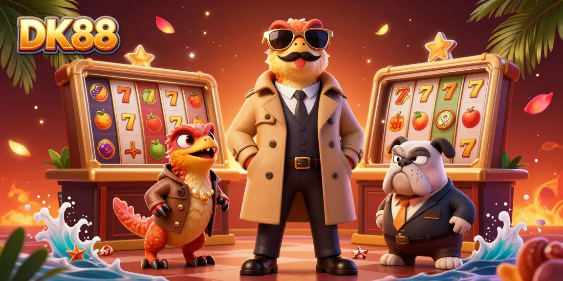 Experience the thrill at DK88 with three raptors in disguise in a vibrant casino setting.
