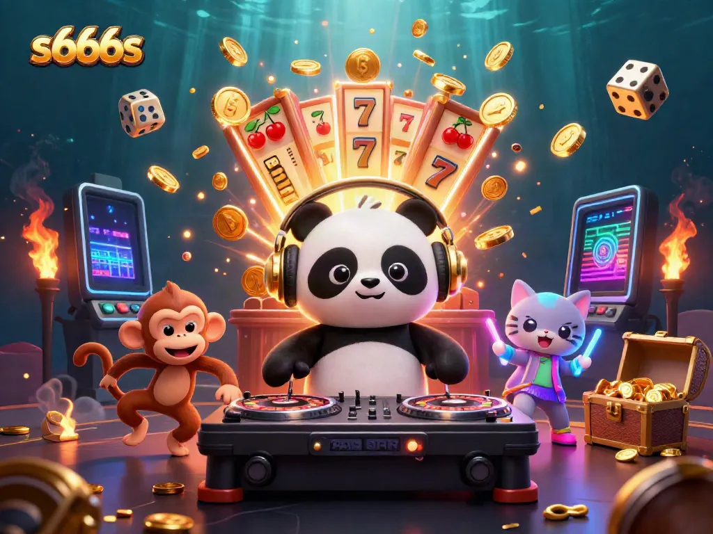 Experience the excitement of s666s with a lively casino scene featuring a DJ panda, breakdancing monkey, and rave kitten.