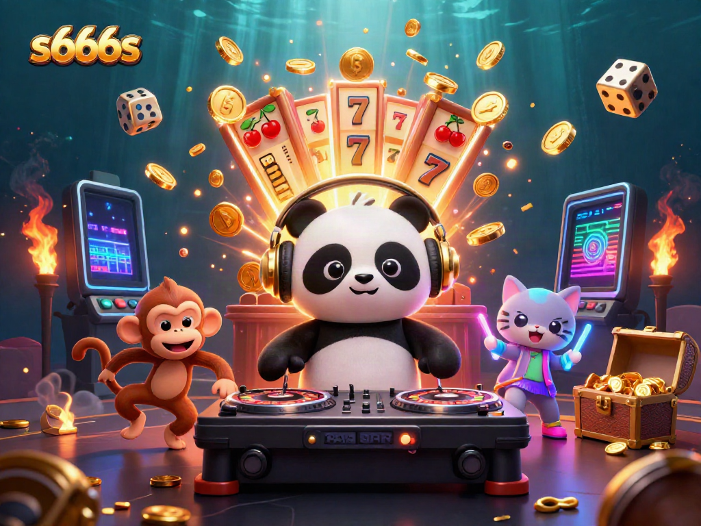 Experience the excitement of s666s with a lively casino scene featuring a DJ panda, breakdancing monkey, and rave kitten.