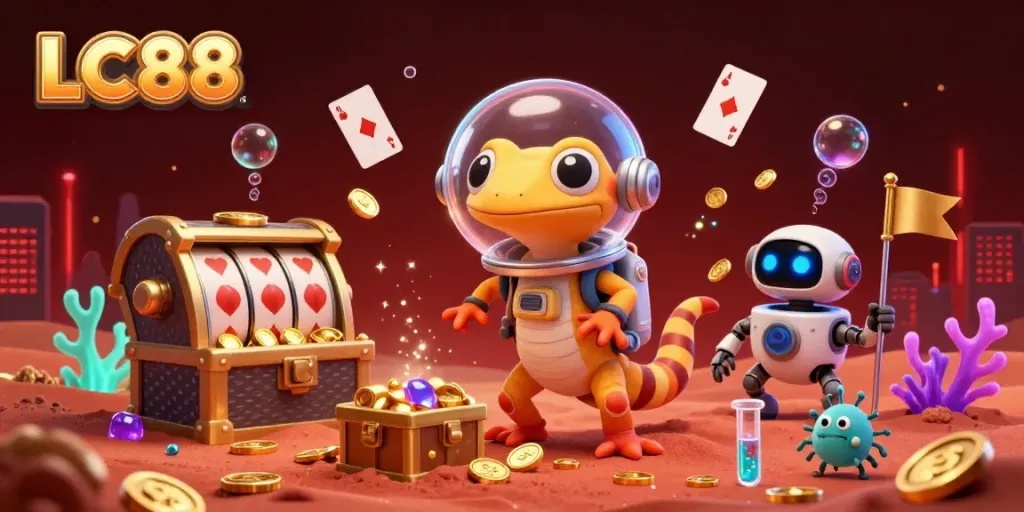 Engage with LC88's vibrant Martian casino adventure featuring whimsical characters and treasures.