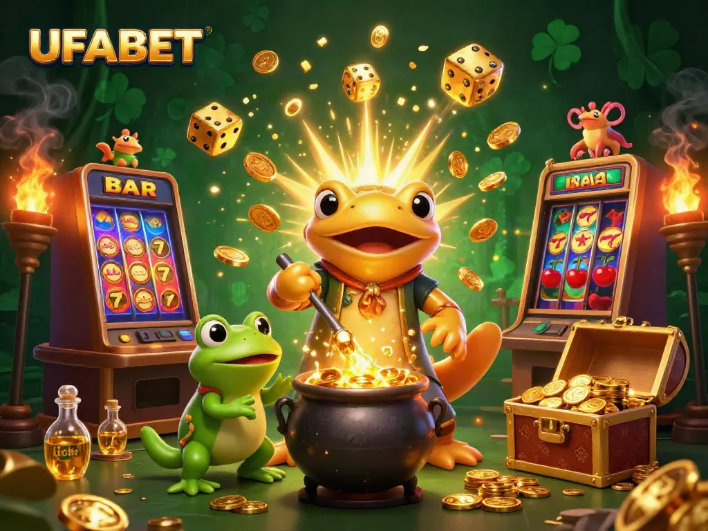 Experience UFABET's dynamic online gaming with colorful characters and exciting casino elements.
