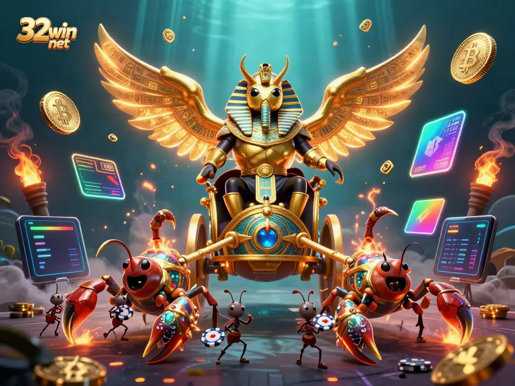 Play thrilling games and win big with 32win net in this vibrant casino scene featuring rich 3D elements.