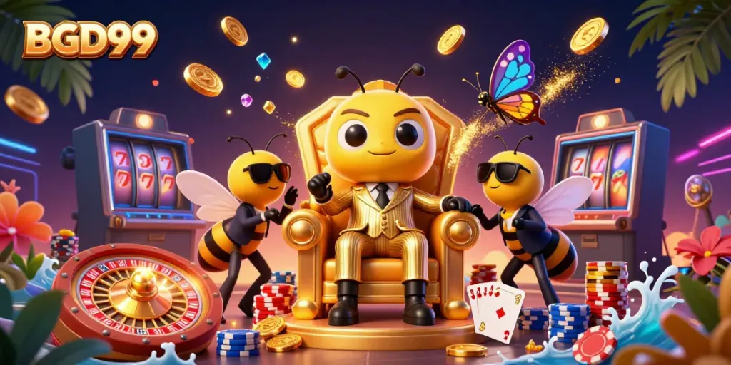 Experience the excitement of BGD99, featuring an animated casino scene with vibrant characters and rich game elements.