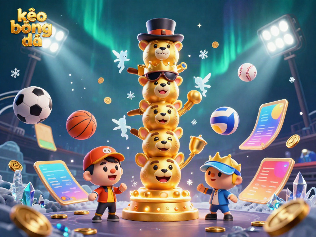 Experience the dynamic kèo bóng đá scene with sports balls, a golden totem, and betting slips.