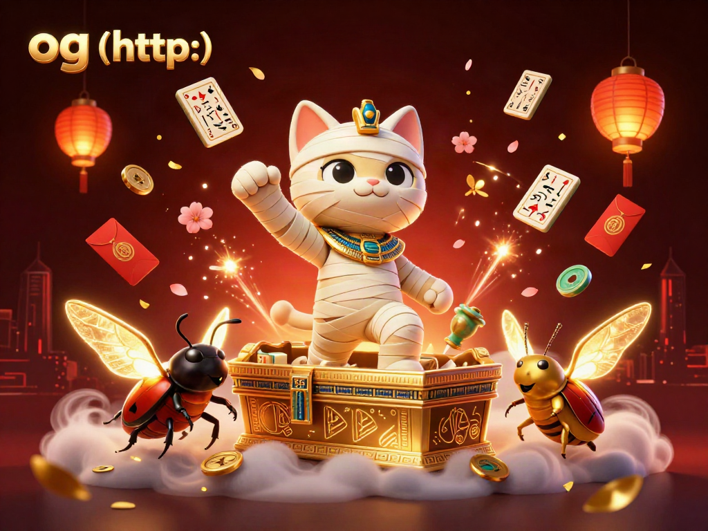 Engage in thrilling gameplay at M3 with the cartoon Egyptian mummy cat bursting from a golden sarcophagus, showcasing vibrant casino elements.